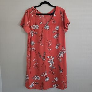 Apt9 Floral Coral Orange White Midi Dress Beach Pockets Date Night Out Tea Large